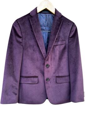 Ralph Lauren Burgundy Two-Button Velvet Blazer Sz 14R Kids Teen Boys EUC Stylish